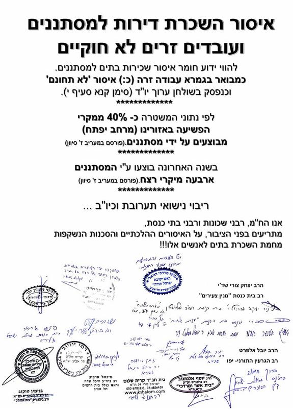 איסור השכרת דירות למסתננים ועובדים זרים בדרום תל אביב